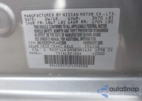 2015 Nissan Versa Note Sv из США, поврежденный, VIN 3N1CE2CP1FL442528